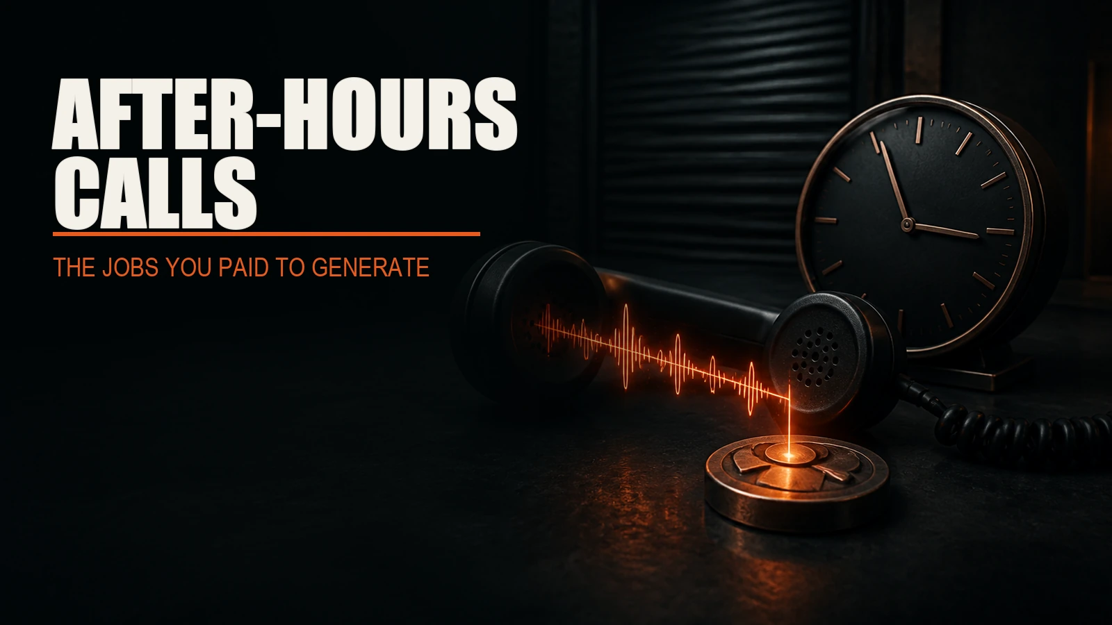 After-hours incoming call beside a late-night clock and an illuminated job marker